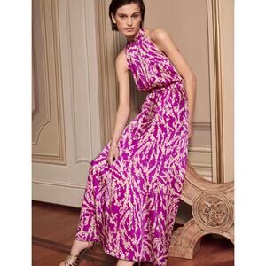 Marella Evelin Abstract-Pint Sleeveless Halter Maxi Dress Purple/Cream Women's 4
